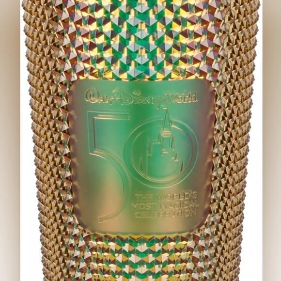 Walt Disney World 50th anniversary Gold Starbucks geometric Tumbler w/ straw.NWT - Picture 4 of 10